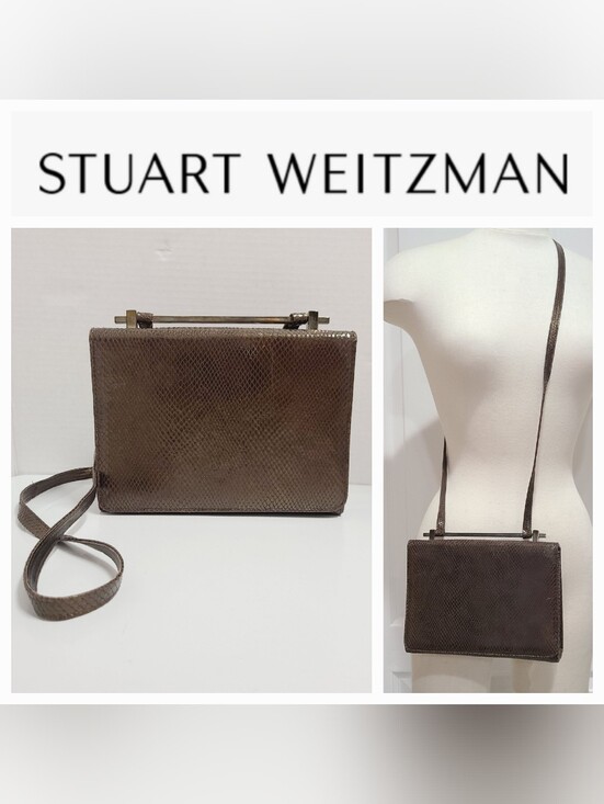 Stuart Weitzman Handbags - Stuart Weitzman Vintage Brown Snakeskin Embossed Leather Crossbosy Bag